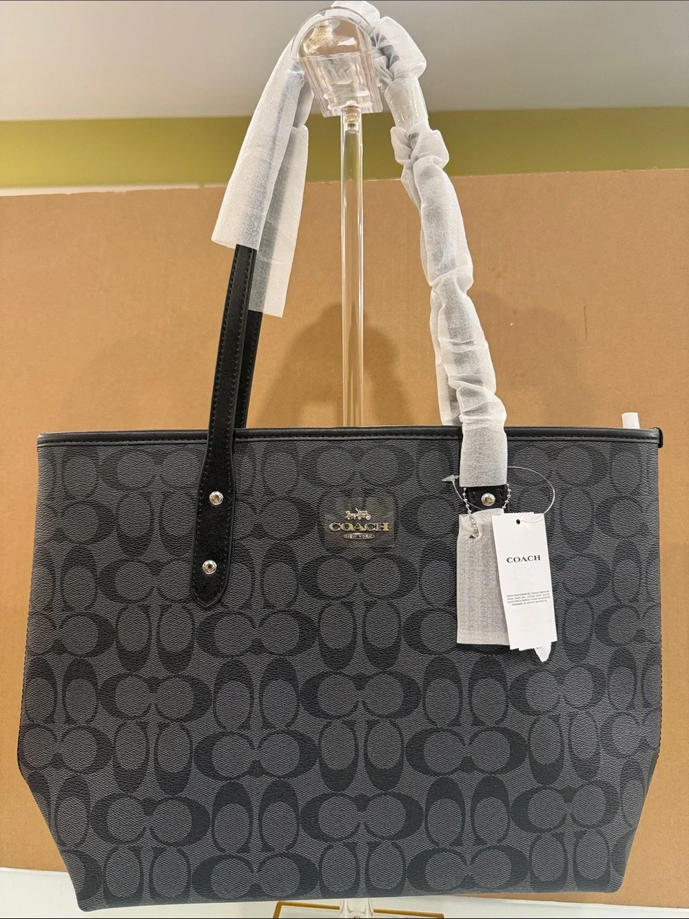 COACH Charcoal/Black Signature Canvas Tote